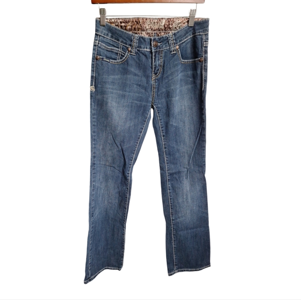 Adiktd Medium Wash Mid Rise Bootcut Jeans with Rhinestones- Size 2 Waist 27/33